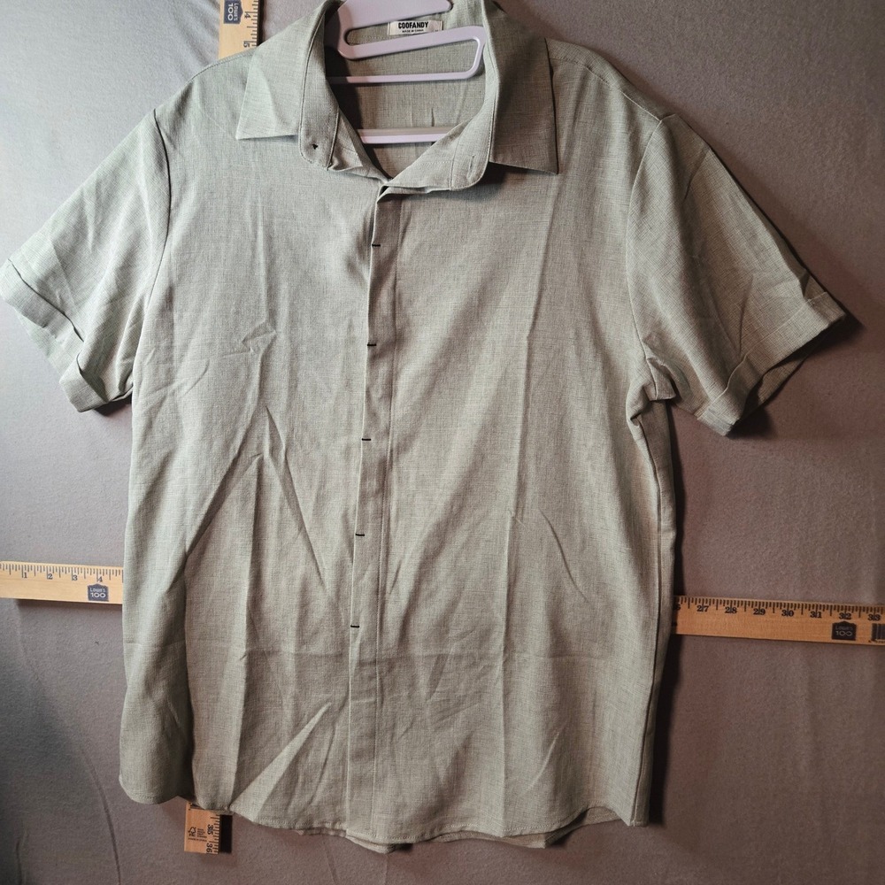 COOFANDY Mens Sage Green Linen Blend Short Sleeve Button Up Camp Shirt Size M